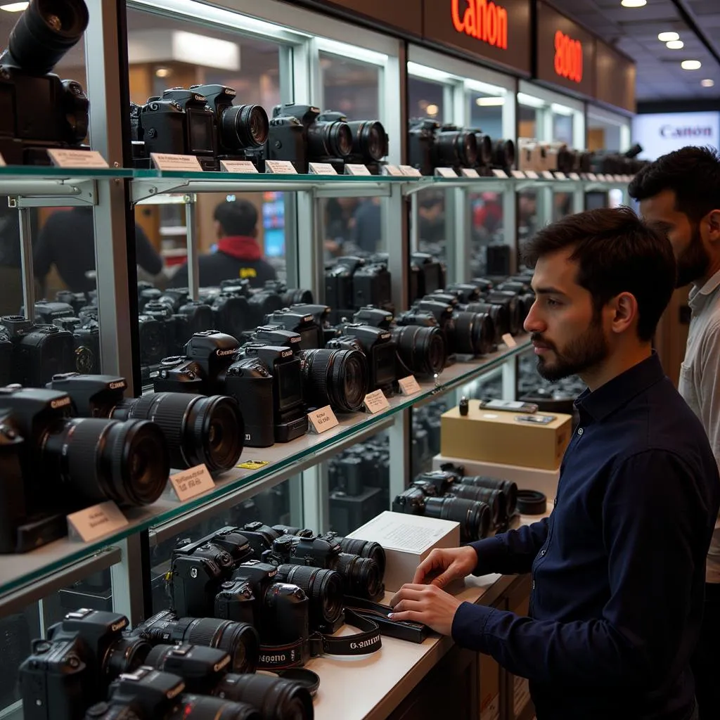 Canon 800D displayed in a camera retail shop in Pakistan