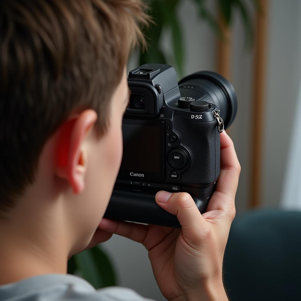 Photographer using Canon EOS RP viewfinder