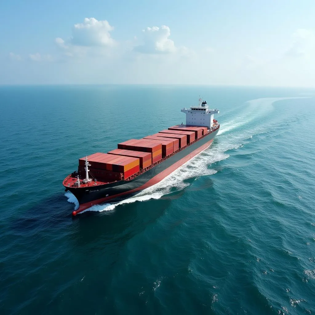 A cargo ship sailing on the open ocean, transporting goods from China to Pakistan