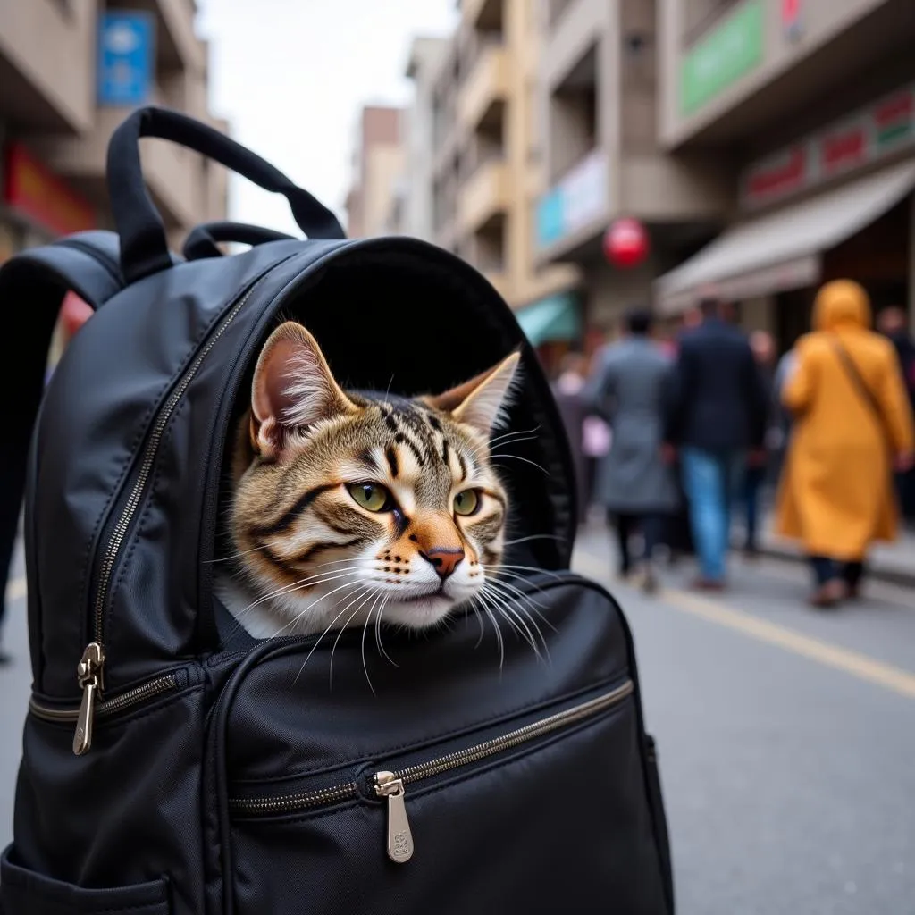 Curious Cat in a Backpack