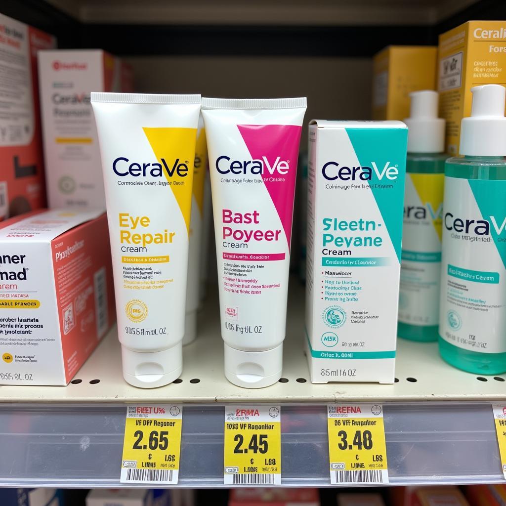 CeraVe Eye Repair Cream on display at a pharmacy in Pakistan