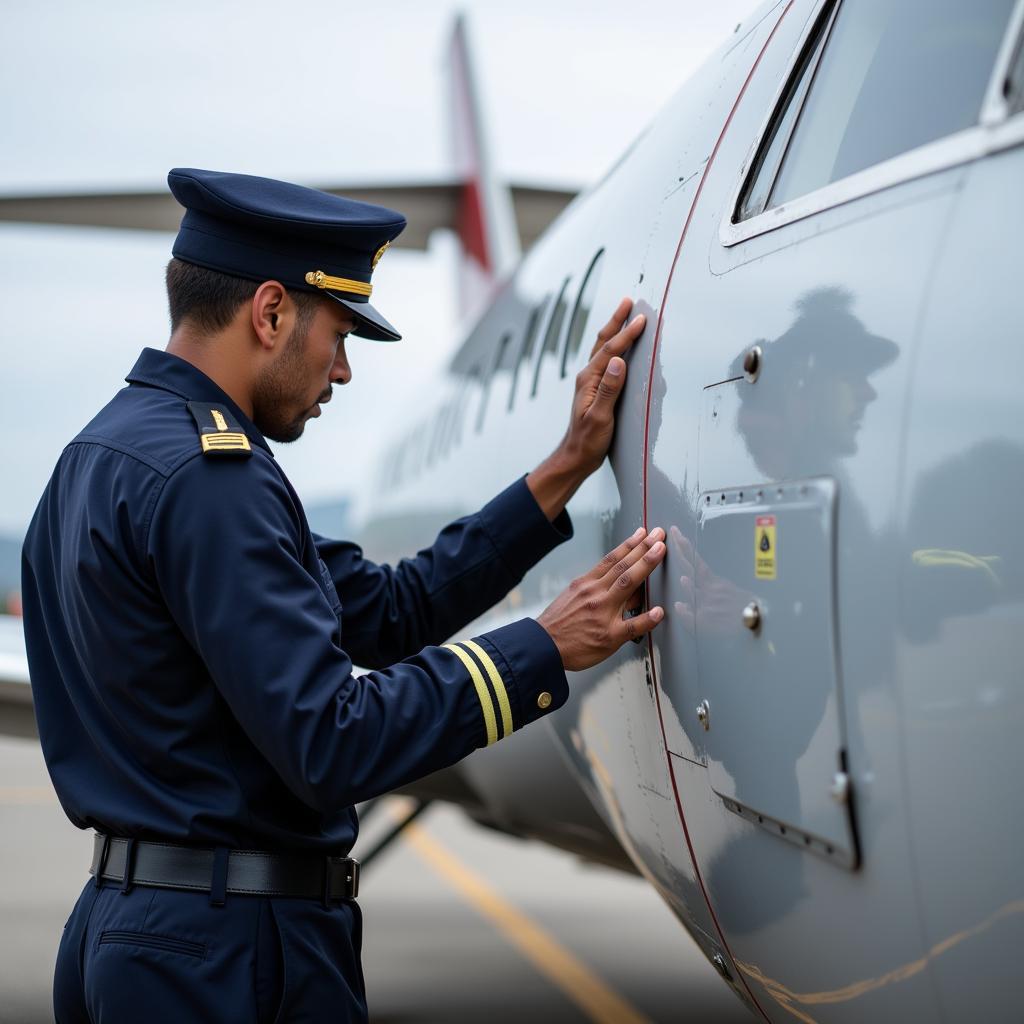 Certified Aircraft Maintenance Engineer Conducting a Pre-Flight Inspection