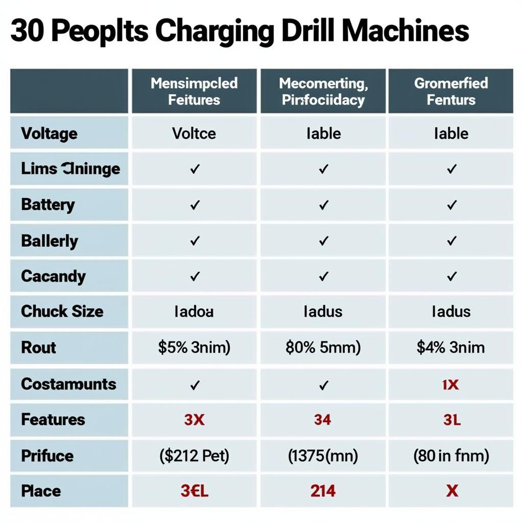 Charging Drill Comparison Chart