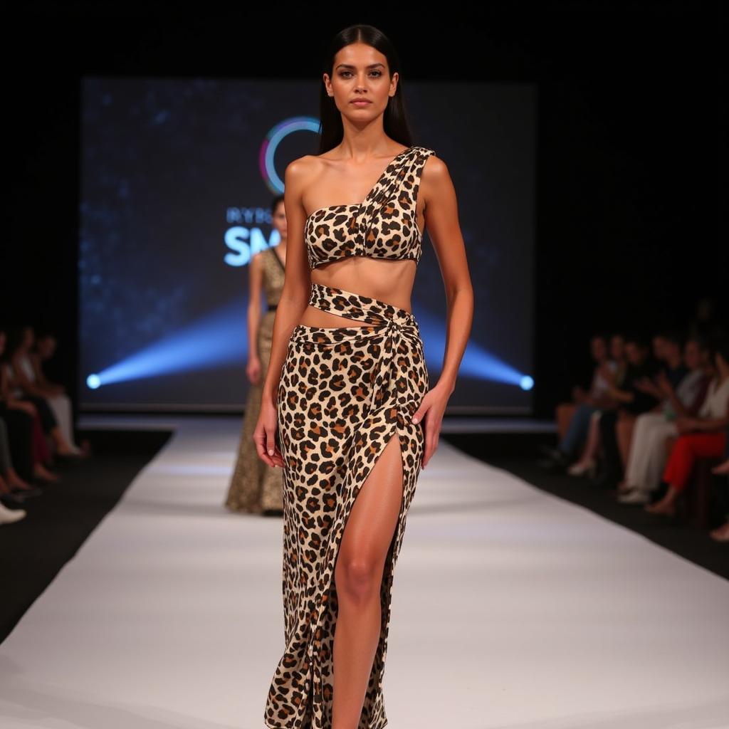 Cheetah Print Dress Pakistani Fashion Week