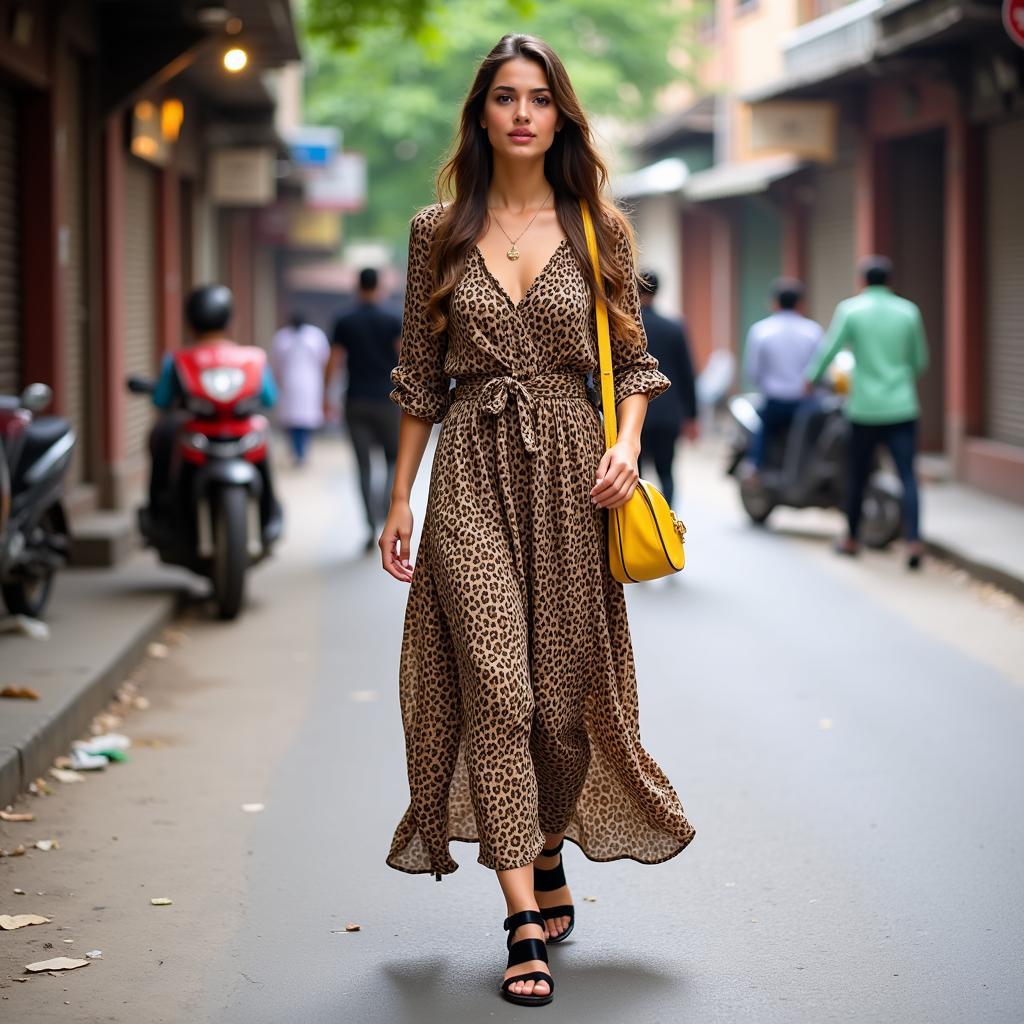 Cheetah Print Dress Pakistani Street Style