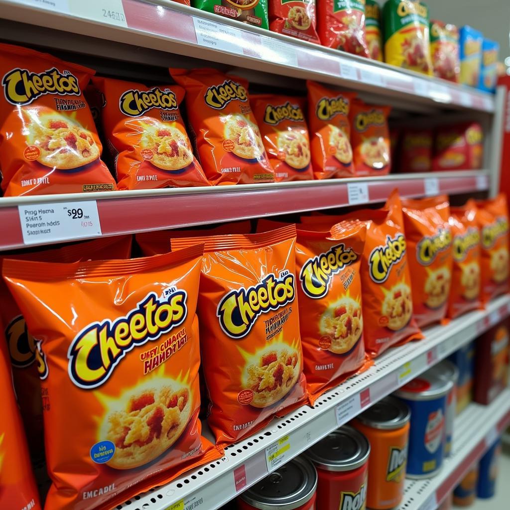 Cheetos Flamin Hot on display in a Pakistani retail store