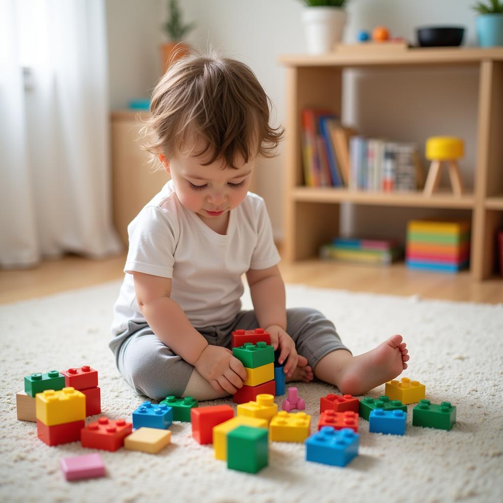 Child Engaged in Block Play