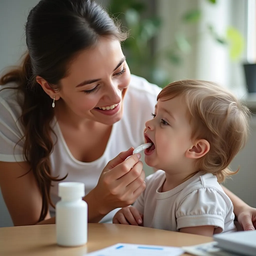 Mother Giving Child Medicine