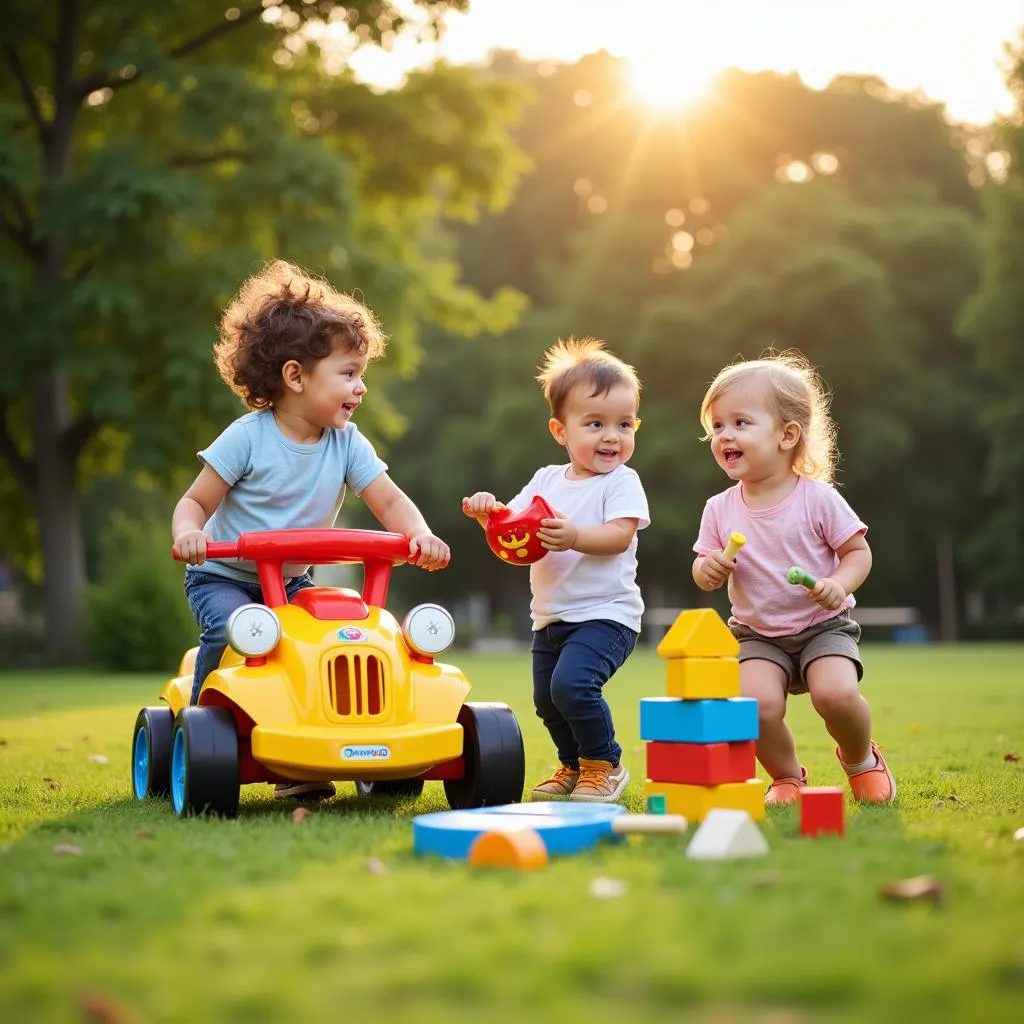 Children playing with Winfun toys in a park