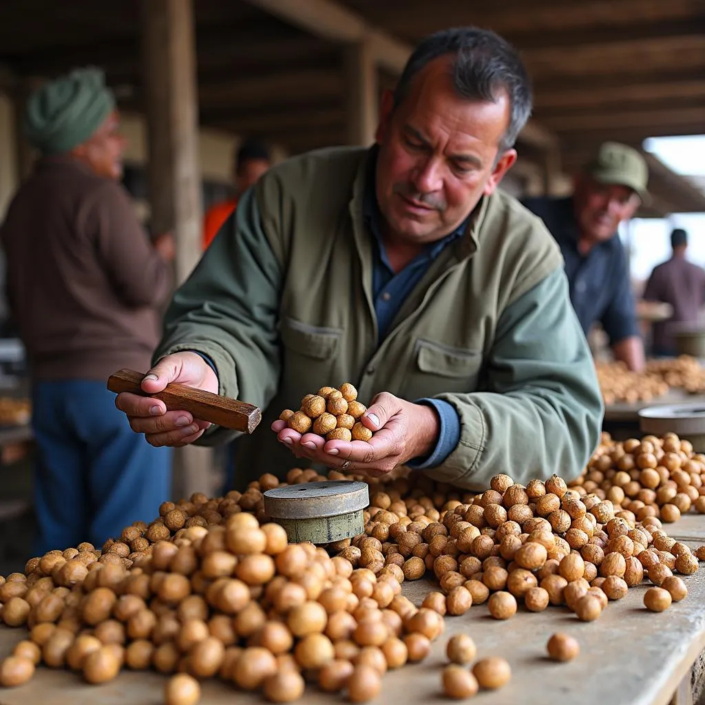 Chilgoza being weighed in a local market in Pakistan