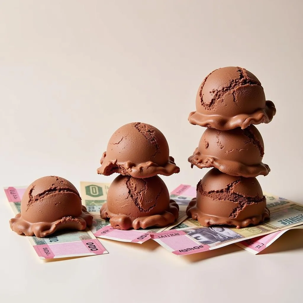 Scoops of chocolate ice cream with Pakistani rupees