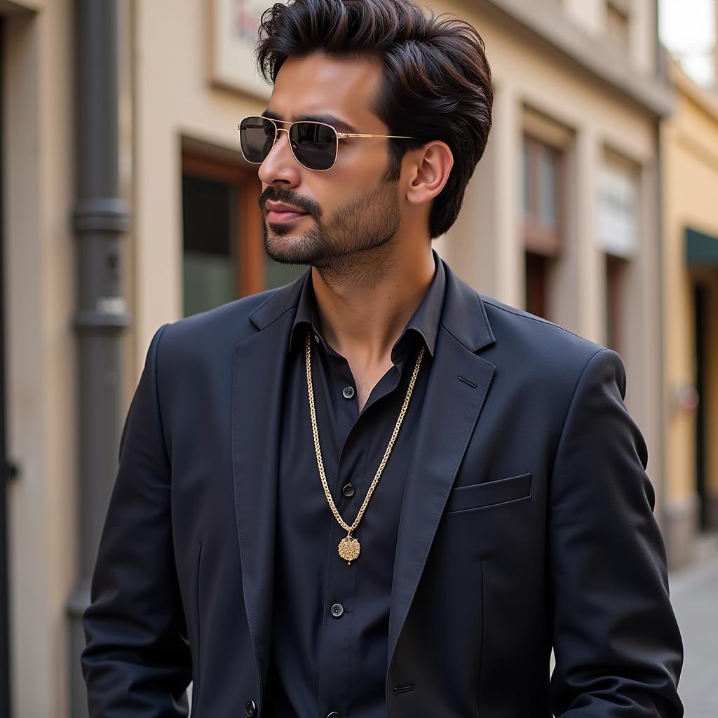 Man wearing a classic curb chandi chain in Pakistan