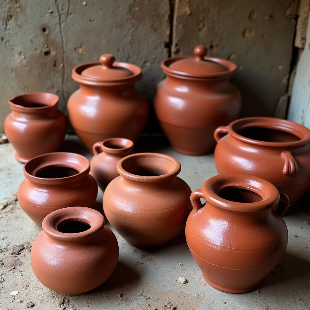 Traditional Pakistani Clay Pots in a Kitchen Setting