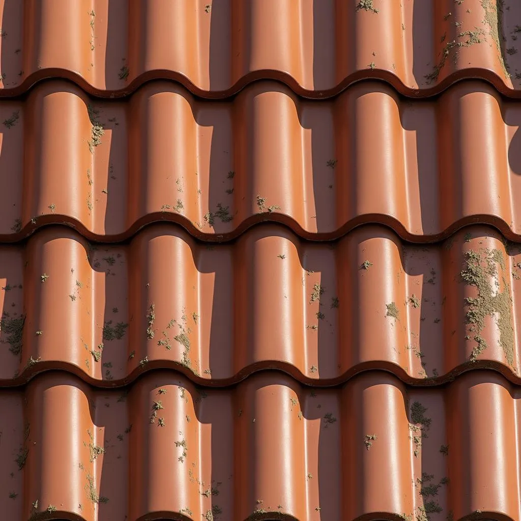 Traditional clay roof tiles on a Pakistani home