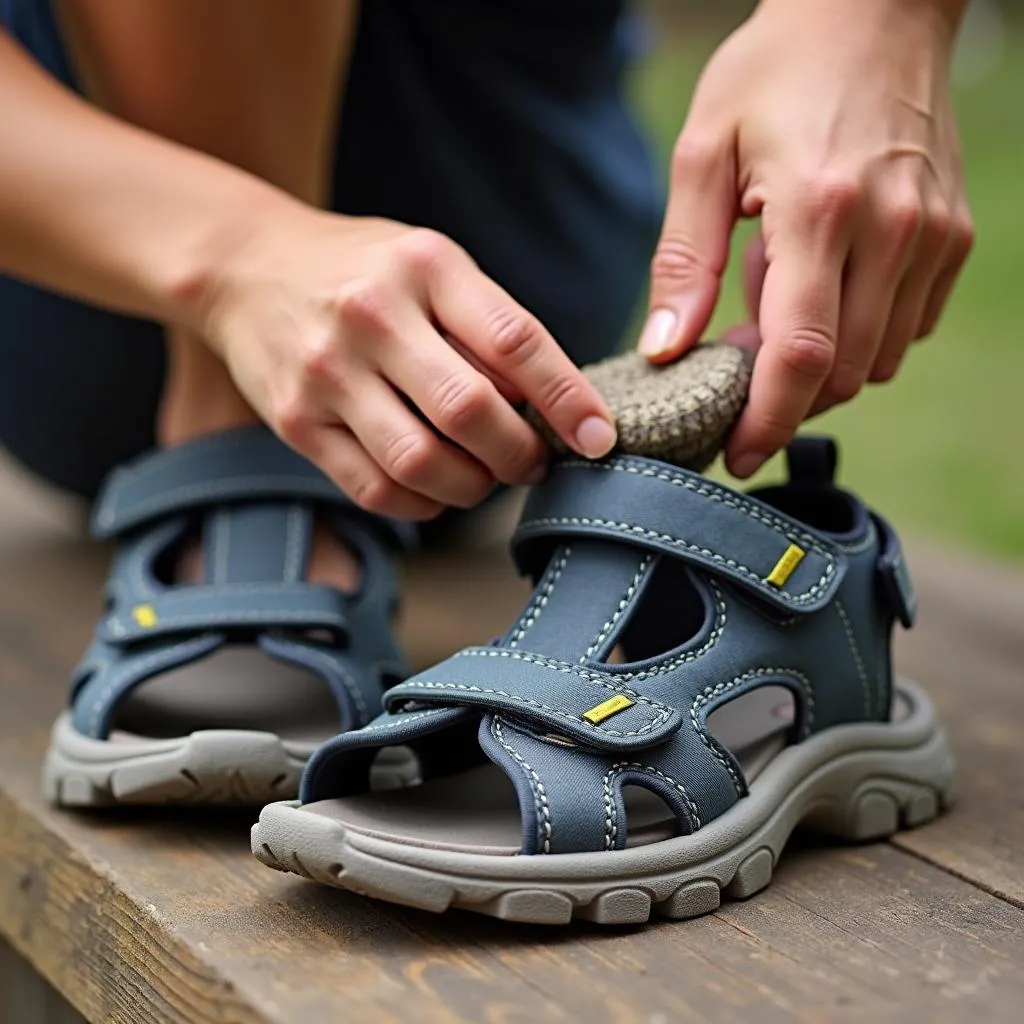 Cleaning boy's sandals