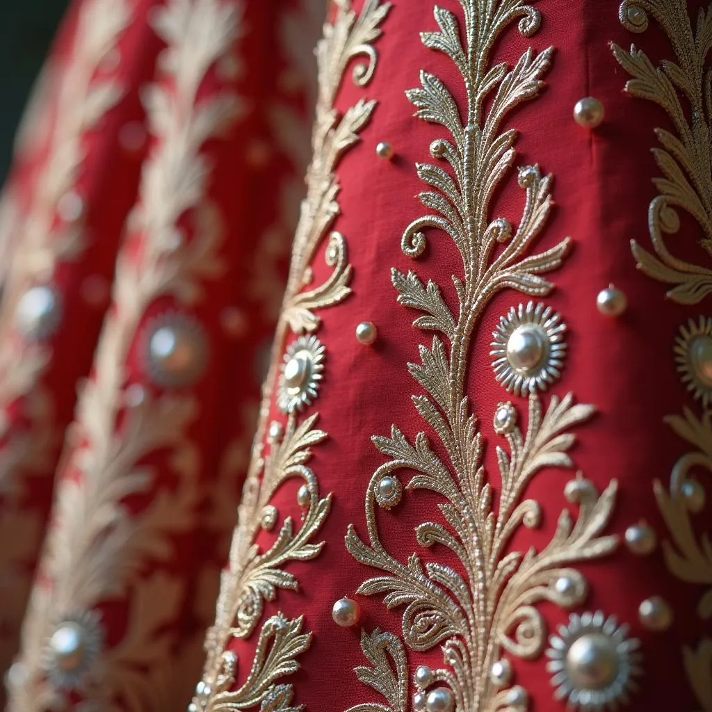 Close-Up of Intricate Embroidery on Lehenga Skirt