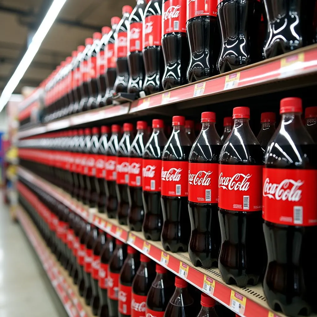 Coca Cola 2 Liter on Supermarket Shelf