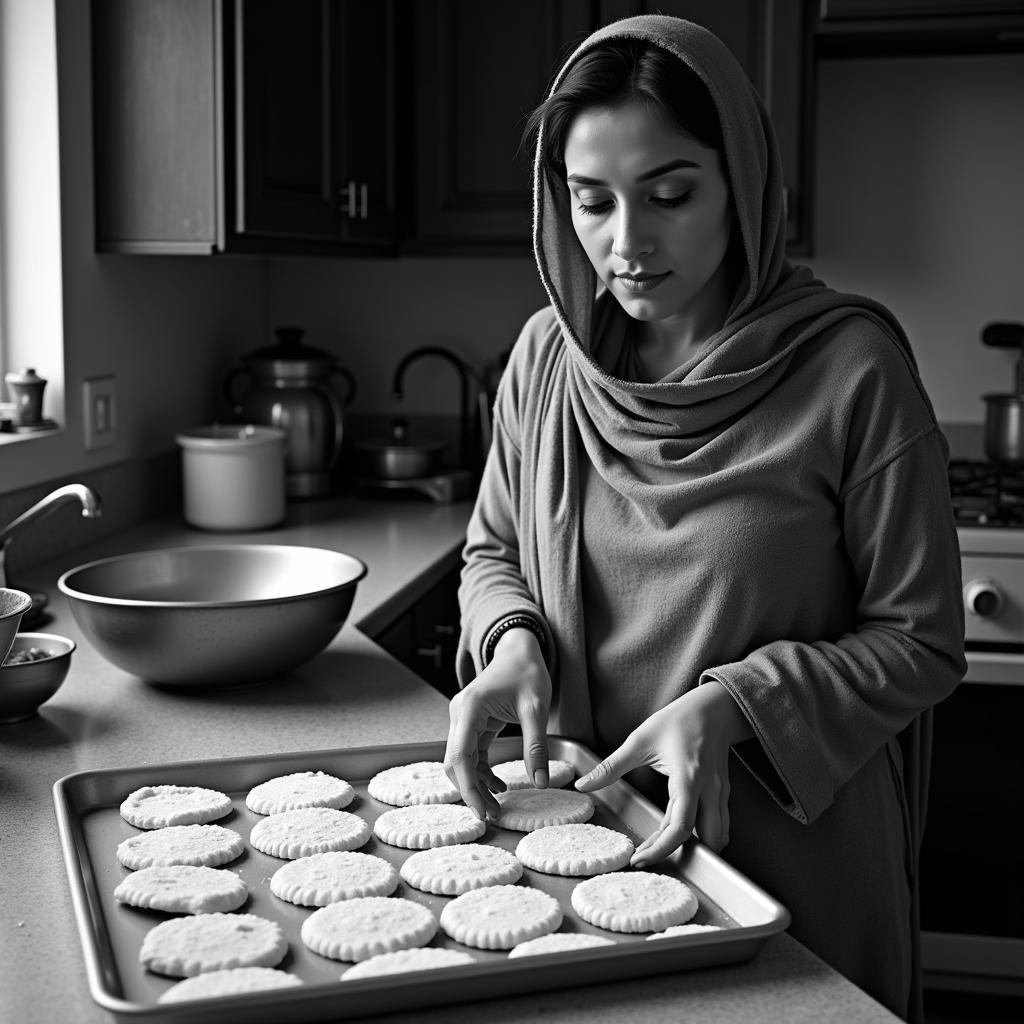 Pakistani woman making coconut biscuits