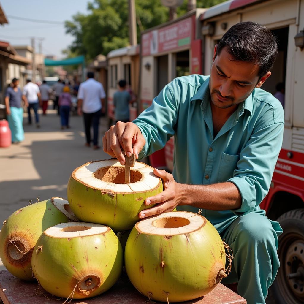 Street vendor selling coconut water in Pakistan