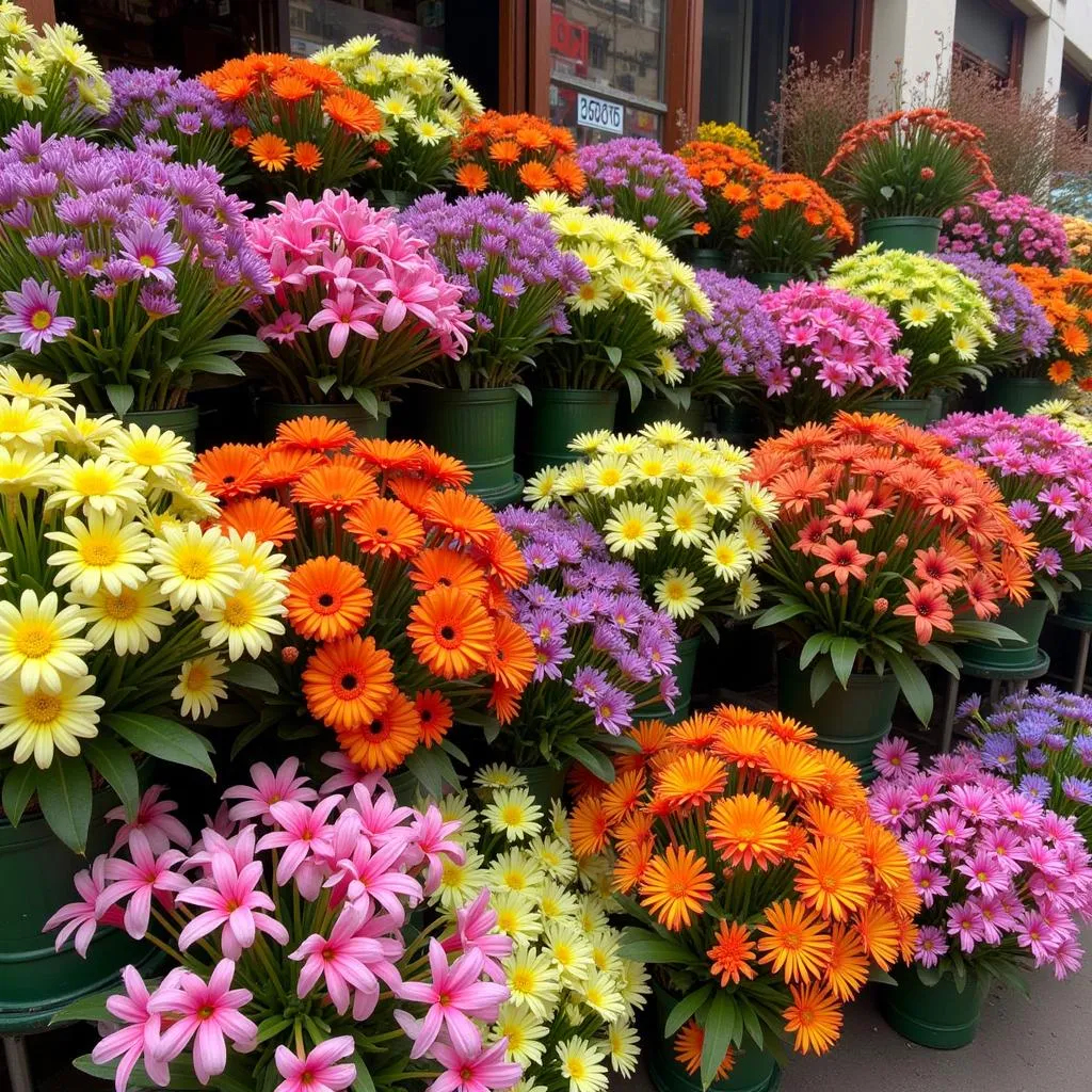 Colorful flower arrangement in a Pakistani market