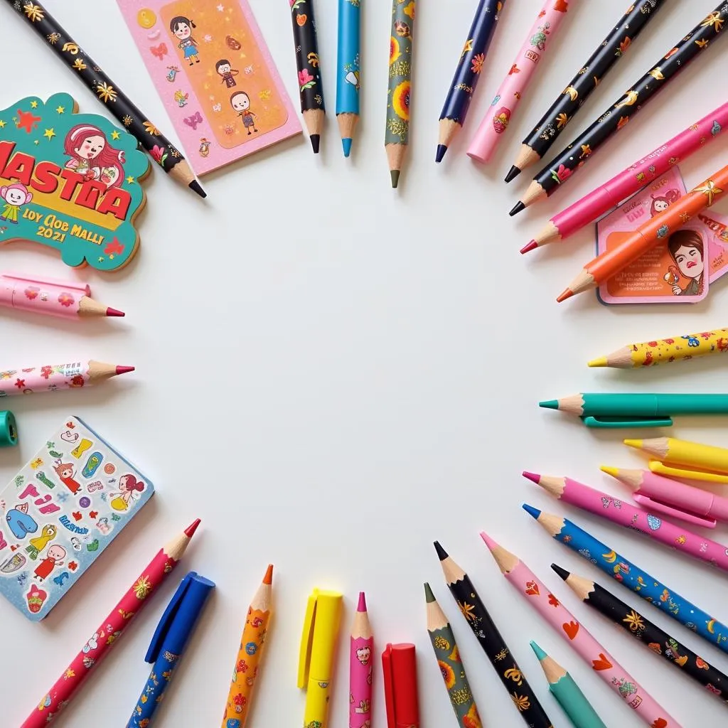 Cute stationery items scattered on a table in Pakistan