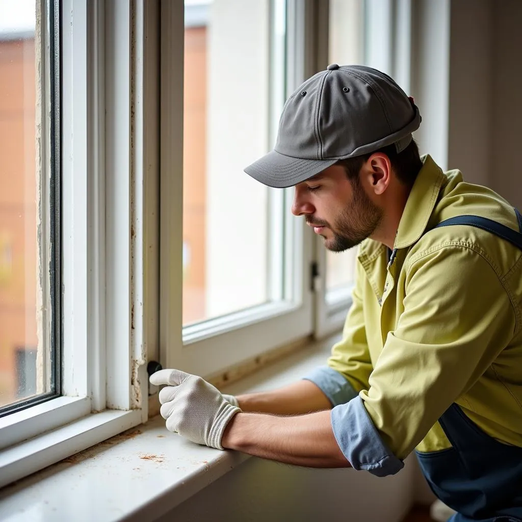 Construction Worker Applying Silicone Sealant