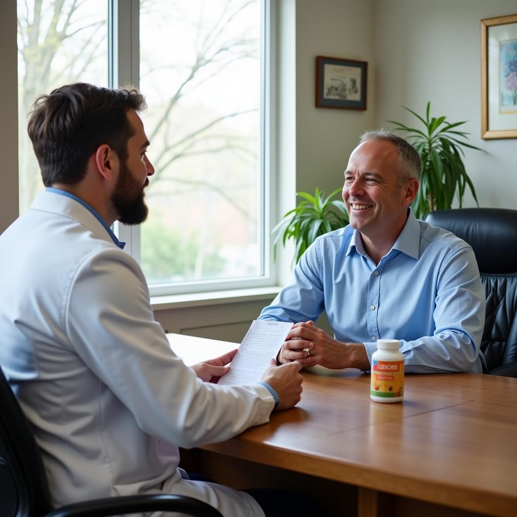 A man discussing da zeagra oil with a doctor