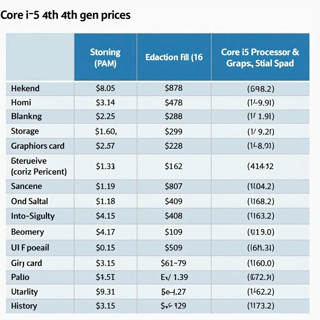 Core i5 4th Gen PC Price Comparison Chart