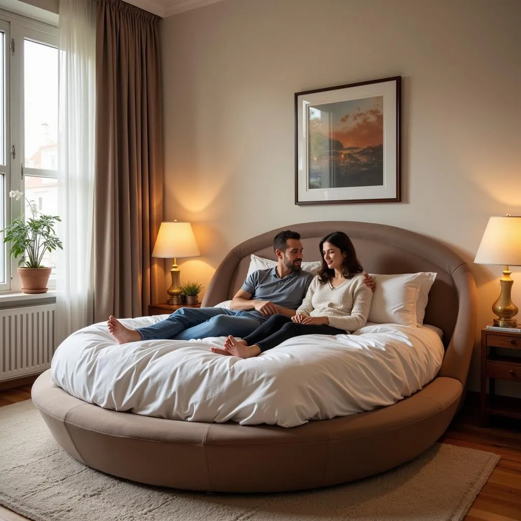 Couple Relaxing on Round Bed