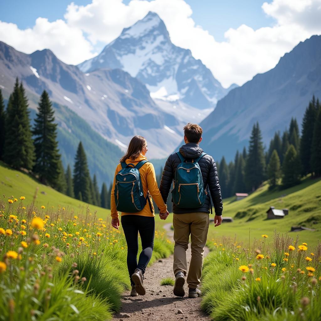 Couple trekking in Fairy Meadows during their honeymoon