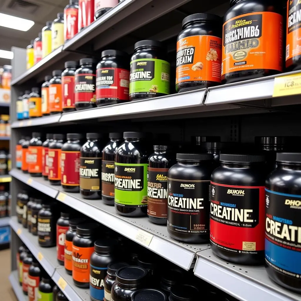 Creatine supplements on display