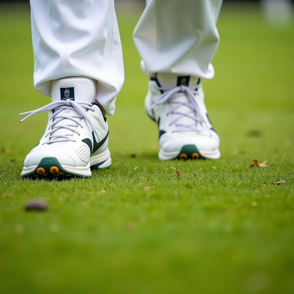 Cricket player with gripper shoes demonstrating balance and stability.