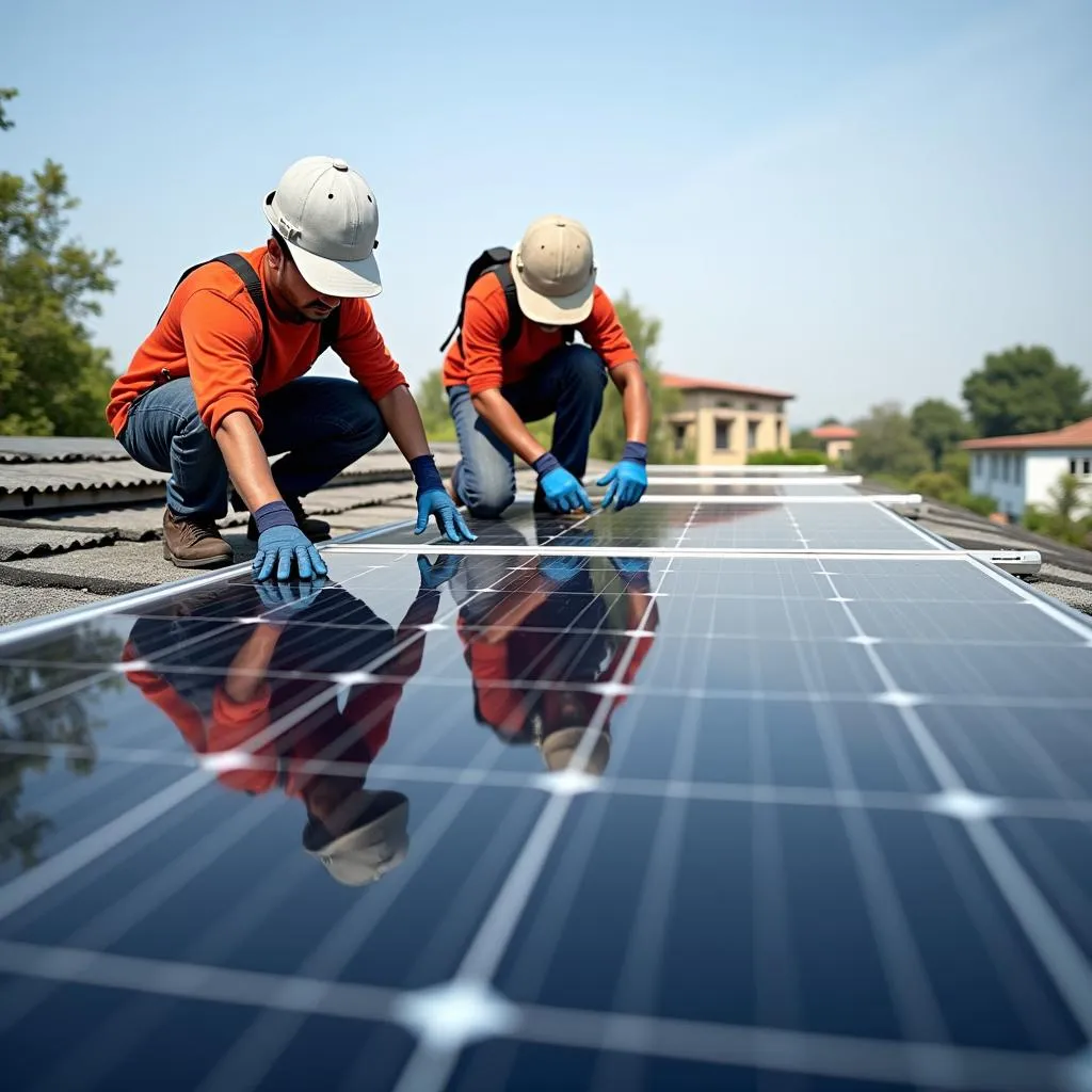 Installing Crown Solar Panels on a Residential Rooftop in Pakistan