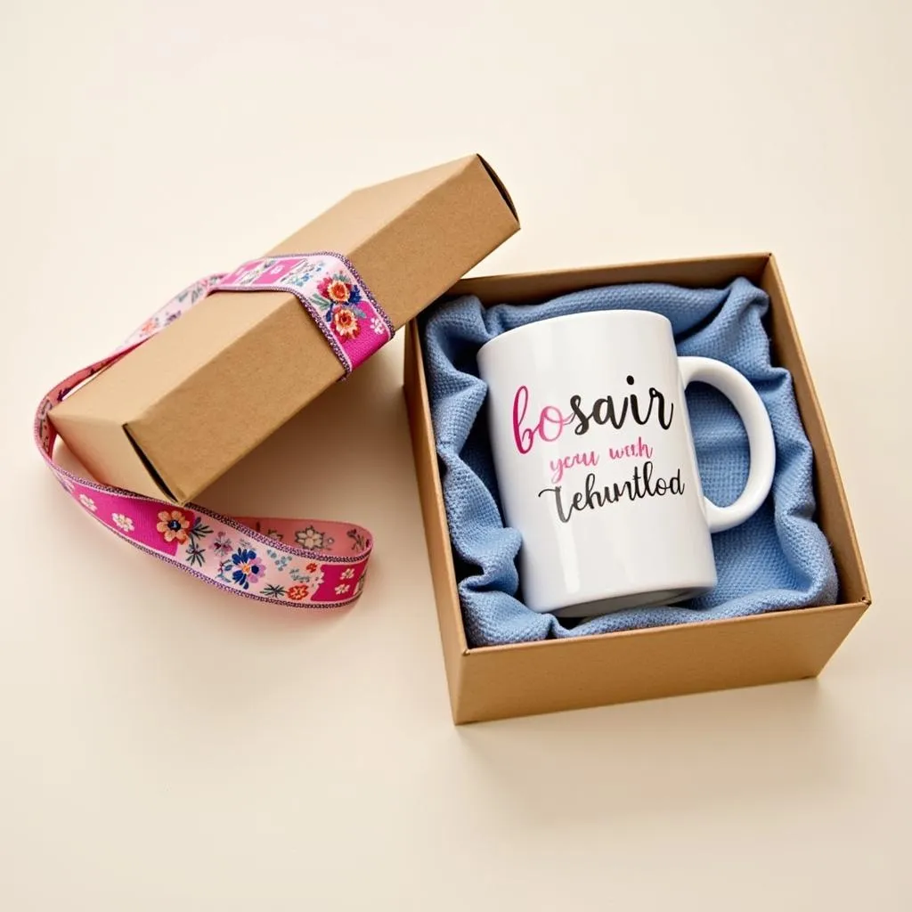 A customized mug wrapped as a gift