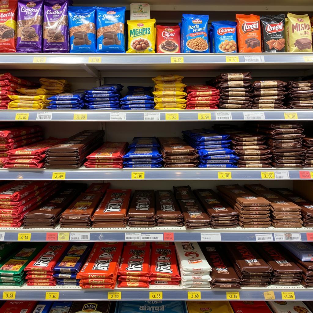 Dark chocolate bars displayed in a Pakistani market