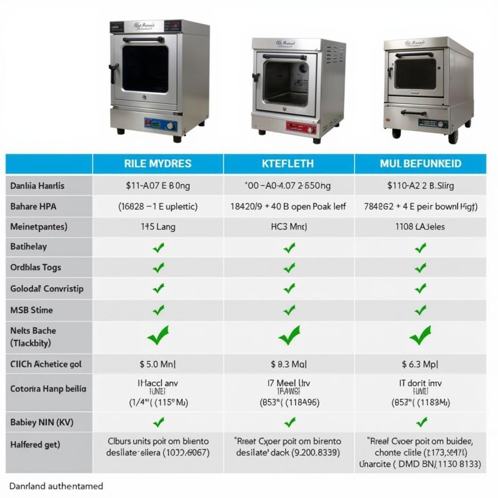 Dawlance Oven Features Comparison Chart