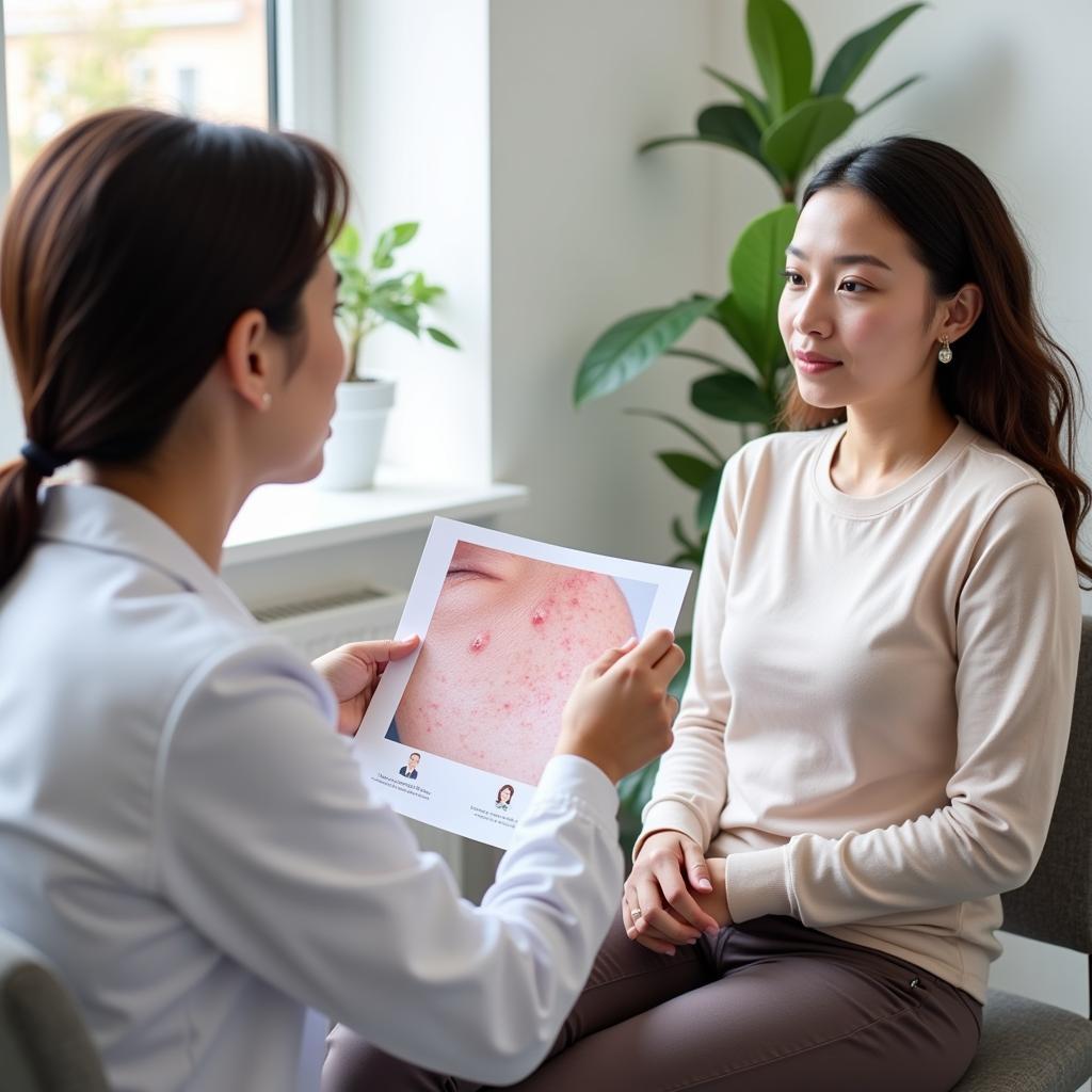 A patient consults with a dermatologist about acne treatment.