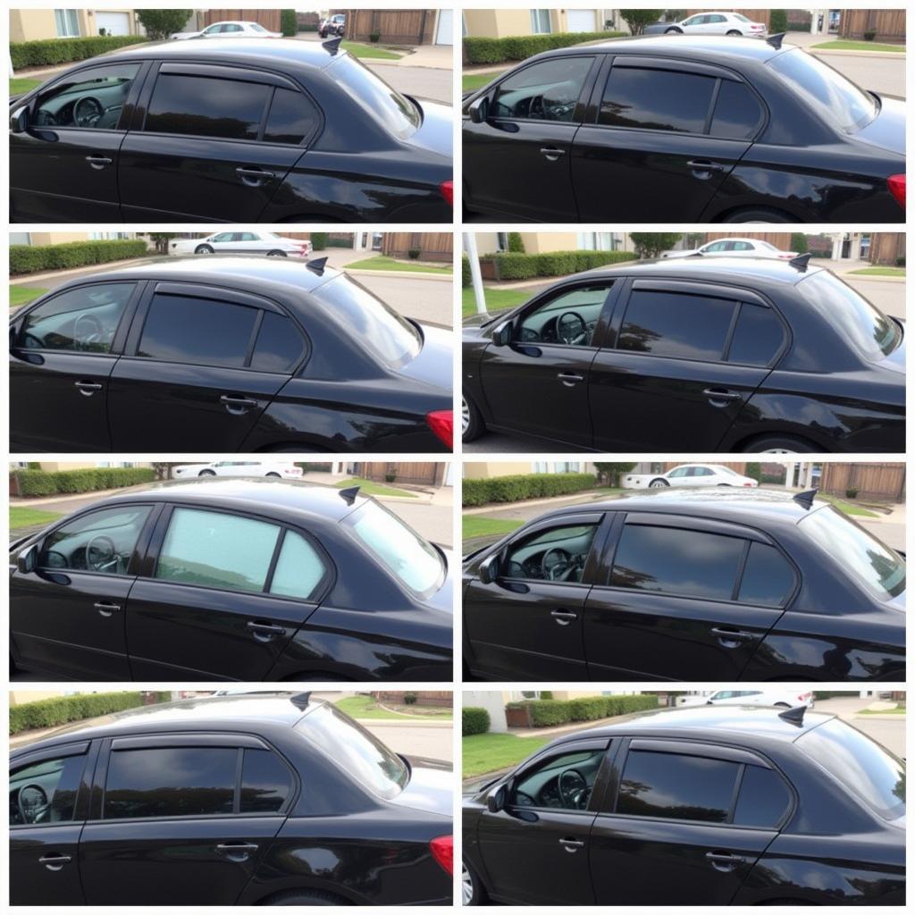 Different shades of window tint applied on car windows.