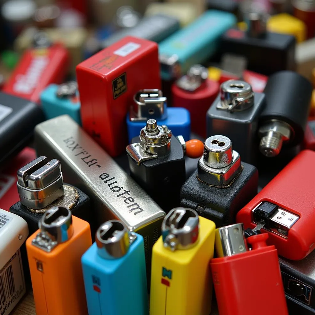 Various lighters on display in a Pakistani shop