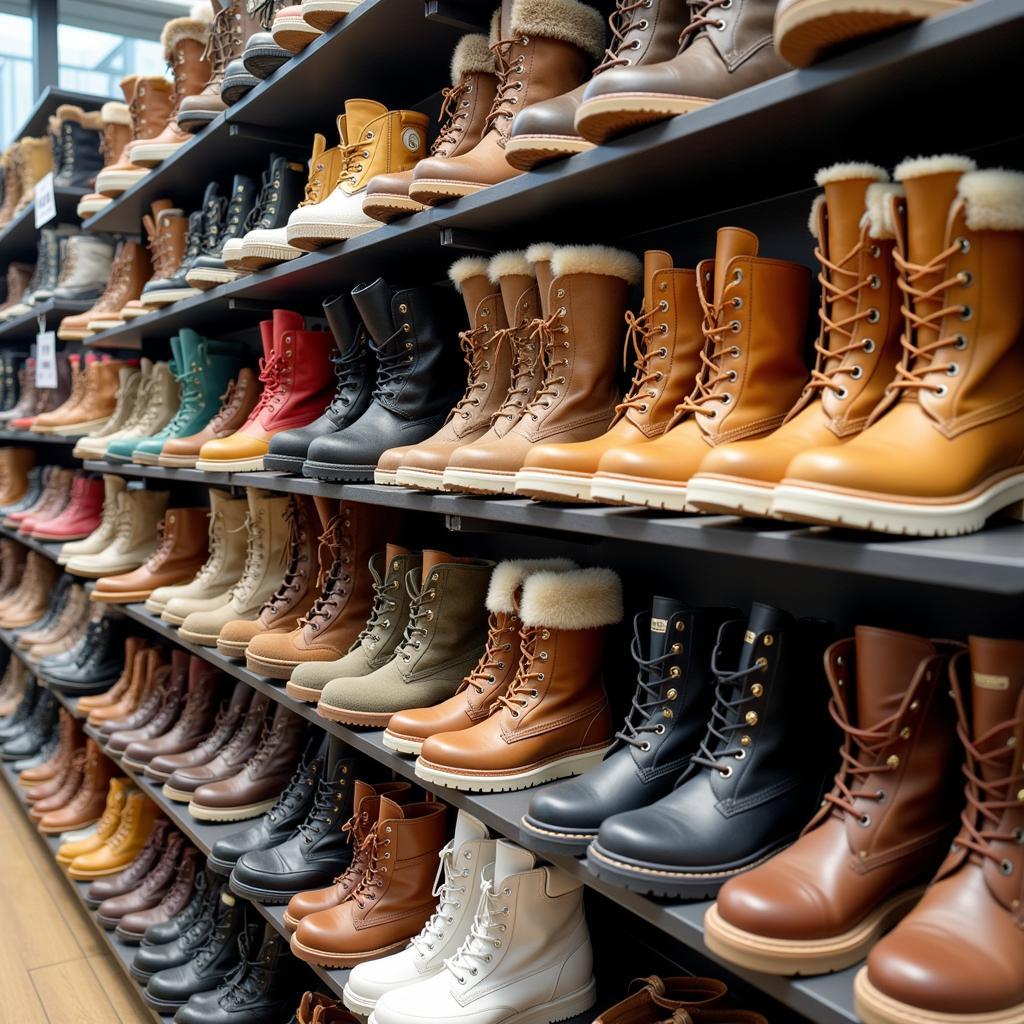 Different Types of Winter Shoes Displayed in a Store