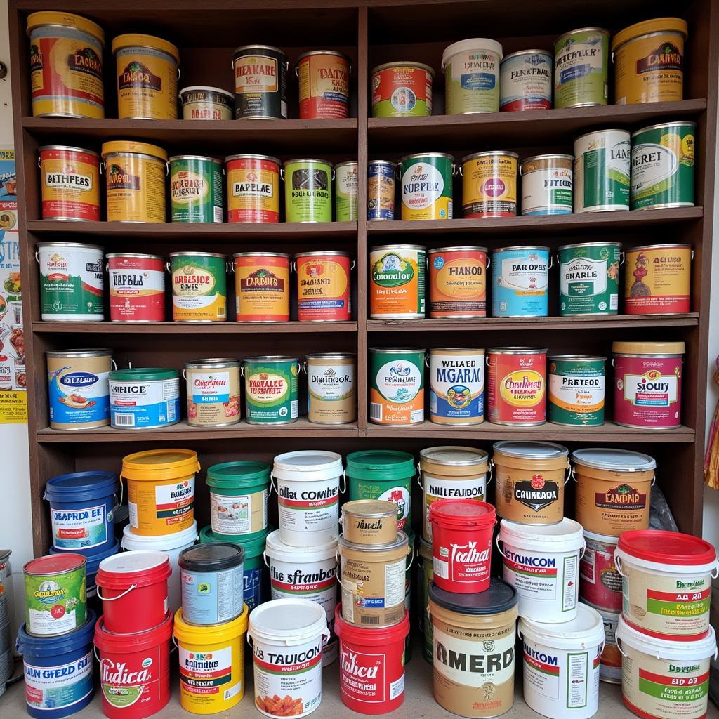 Distemper Paint Display in a Pakistani Shop