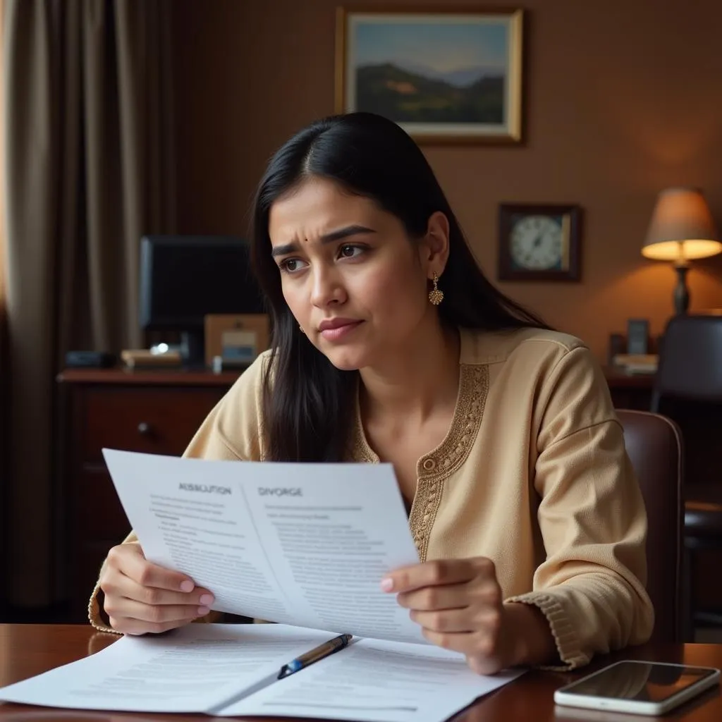 Divorced woman holding legal documents