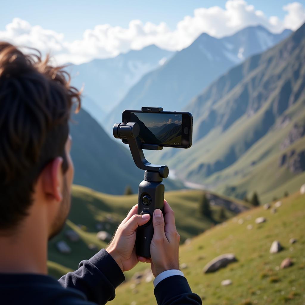 DJI Osmo Mobile Smartphone Gimbal Used in a Scenic Location in Pakistan