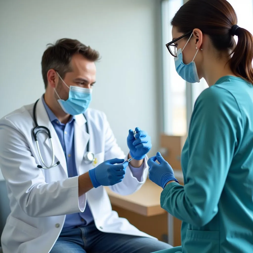 Healthcare professional administering Dicloran injection to a patient