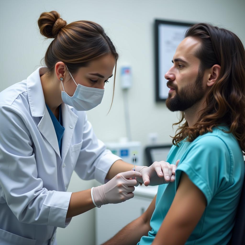 Doctor administering Indrop D injection to a patient