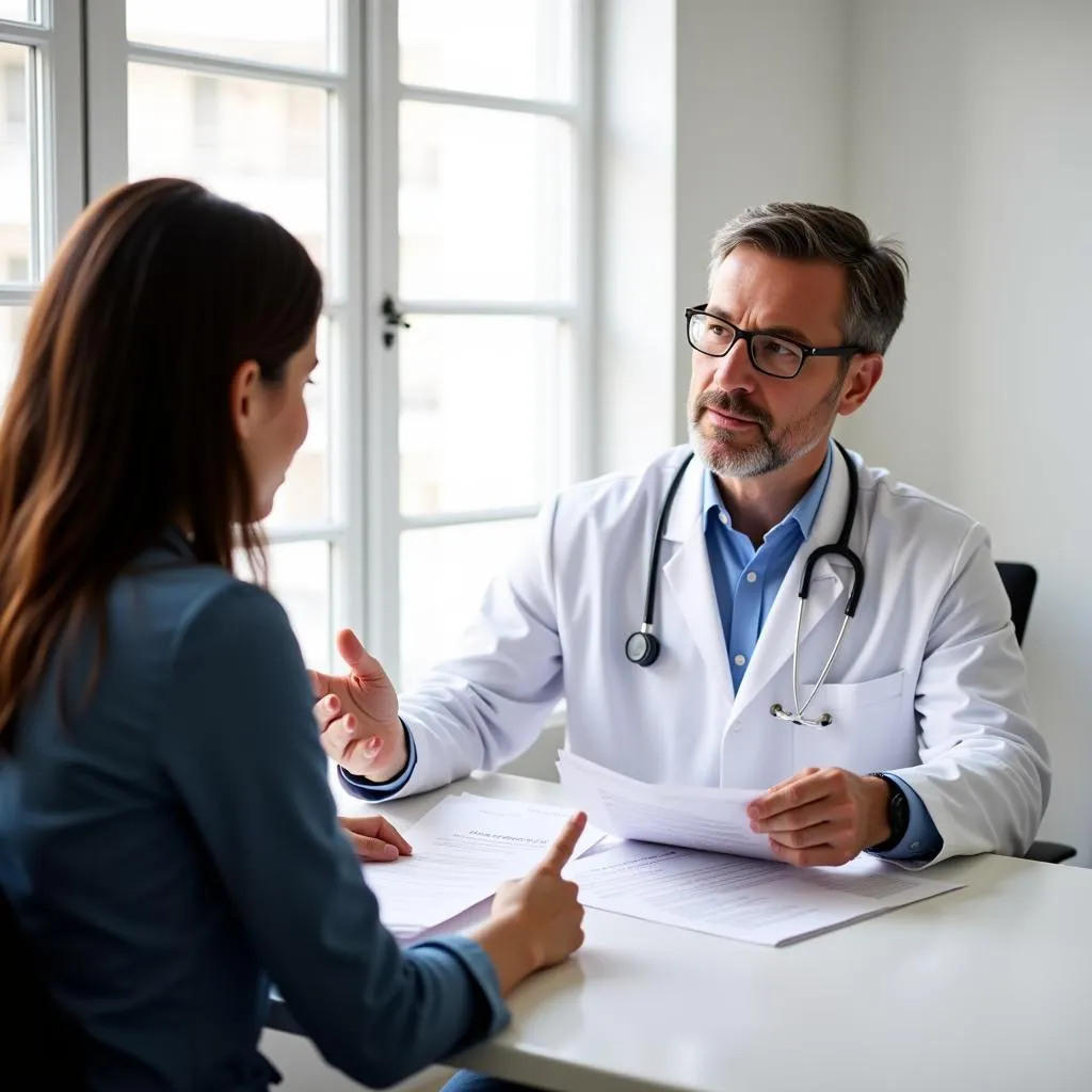 Doctor and patient discussing consent forms