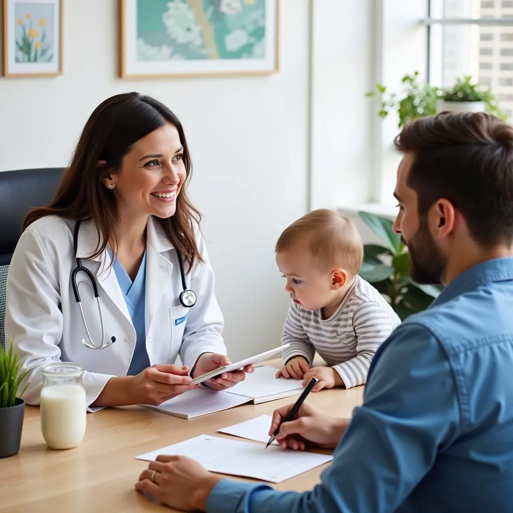 Doctor Consulting Parents on Formula Milk