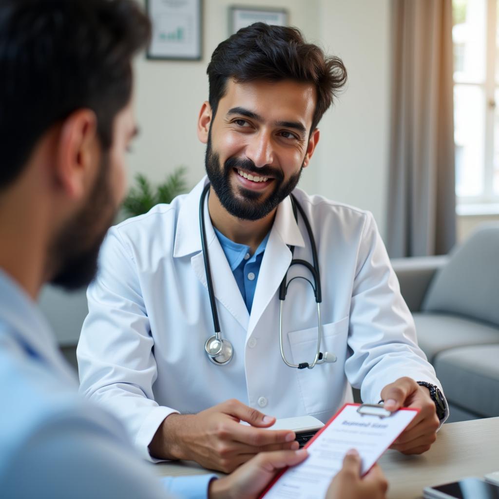 A Pakistani doctor consulting with a patient