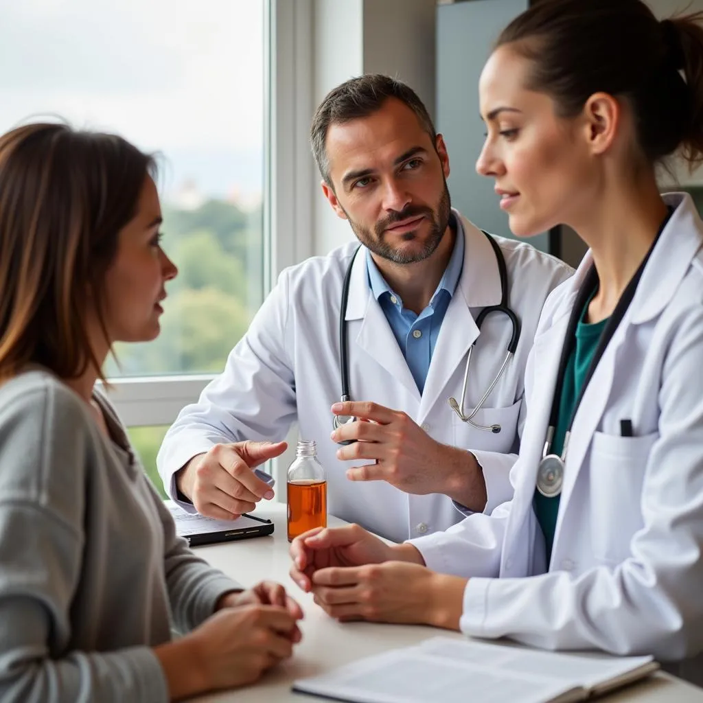 Doctor consulting with parents about Toni 5 syrup