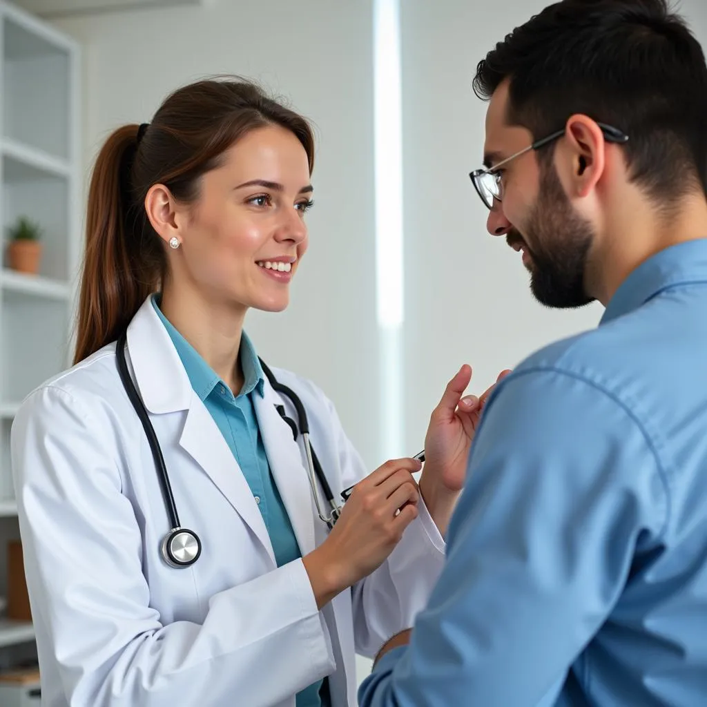 Dermatologist examining a patient with eczema